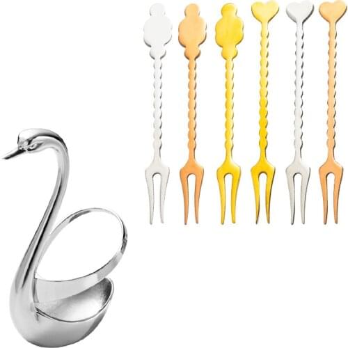 Silver Kitchen Cutlery Rack Elegant Swan Holder Zinc Alloy Fashion Metal Swan Seat Gold Fruit Fork Stand Home Decoration