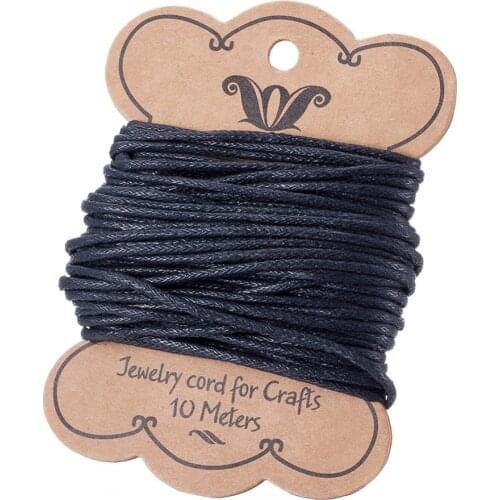 Pandahall 10m/roll 1.5mm/2mm Cotton Wax Cord Polyester Beading String Black Ropes for DIY Bracelets Jewelry Making Accessories