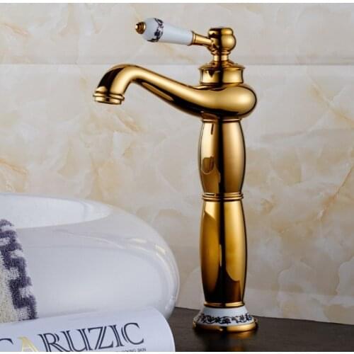 Free shipping DONA golden bathroom mixer tap with single handle gold bathroom basin sink faucet by hot cold kitchen sink faucets
