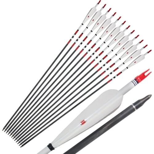 12pcs 31'' Pure Carbon Shaft Archery Arrow with 4pcs Feather 500 Spine for Compound and Recurve Bow Hunting