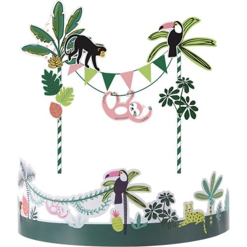 Wedding Birthday Cake Topper Paper Cake Decoration Jungle Hawaii Theme Party Decor for Kid Birthday Cake Wrapper Wedding Party