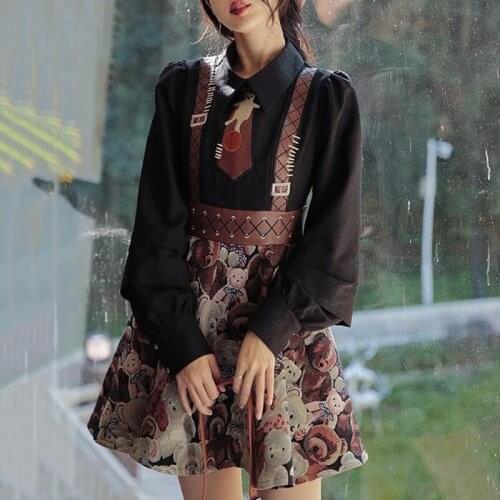 French Renaissance Literary Girl Vintage Fairy Dress Sweet Girl Lolita Elegant Woman Fake Two-Piece Puff Sleeve Overalls Dress