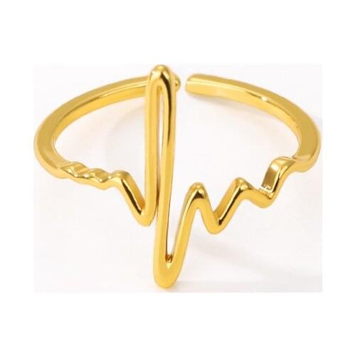 Lifeline Pulse Heartbeat Rings for Women Engagement Jewelry Stainless Steel Rose Gold Color Adjustable Finger Rings Anillos