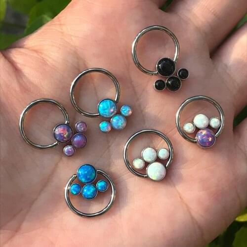 Hot sale newest 16gauge(1.2mm) stainless steel cluster opal tragus helix cartilage conch daith labret ring piercing earring
