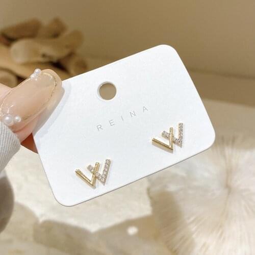 W Letter Earrings Female Prevent Allergy Temperament Korean Personality Simple And Cold Wind Women Small And Light Luxury Ear