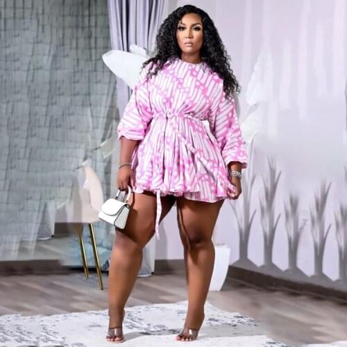 XL-5XL Large Size Print A-line Pleated Dress Women Round Neck Three Quarter Sleeve Vestidos Sweet High Waist Party Club Dress