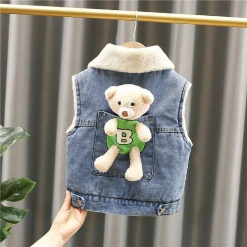 High-end Autumn Baby Girls Warm Denim Vest Winter Boys Thicken Waistcoat Kids Outerwear Vest Plus fleece Children Jackets