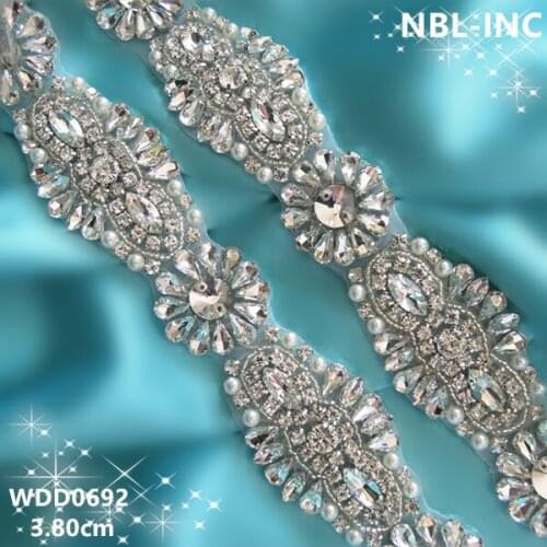 10 yards) Wholesale handmade beaded bridal crystal rhinestone applique trim iron on for wedding dresses sash WDD0692