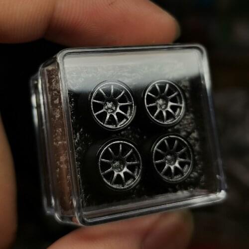 4PCS Chika Handmade Modify Parts SR01 10mm/VIP 9.4mm Tires and Wheels Suit for 1/64 Model Car HW/Tomy/KY
