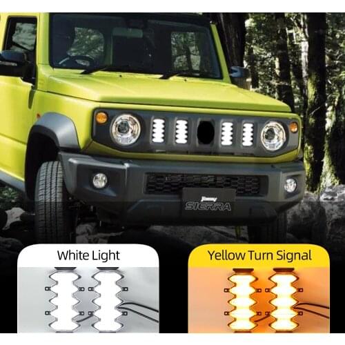 4PCS LED Front Grille Upgrade Lamps Daytime Running Light For Suzuki Jimny 2019 2020 2021 DRL Yellow turn signal