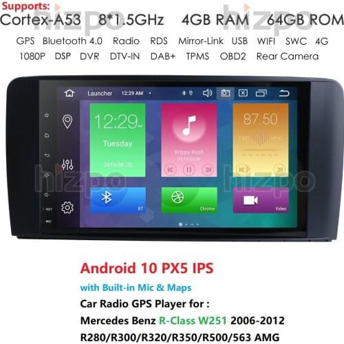 Android 10 2 Din 4GB+64GB Car Auto radio for Mercedes Benz R-Class W251 2006-2012 R280 R300 R320 R350 R500 GPS Navigation IPS