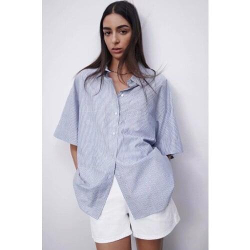 Womens Blouses Short Half Sleeve Straped ZA Shirts Girl Streetwear Loose 2021 Summer New Casual Large Size Oversized Female Top