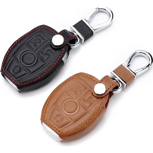 Genuine Leather Car Key Case Key Cover For Mercedes Benz A Class W169 B C E S R C200E 260L Glk300 accessories AMG W212 W124