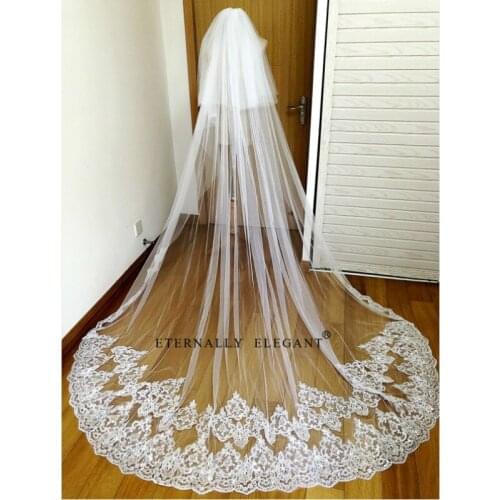 2018 velos de novia 3*3 Meters White/Ivory Appliqued Mantilla Bridal Veil Wedding Veil Long With Comb Wedding Accessories MD2021