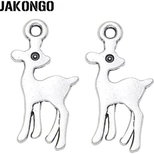 JAKONGO Antique Silver Plated Christmas Deer Charms Pendants for Bracelet Jewelry Making DIY Handmade Craft 21x11mm 10pcs