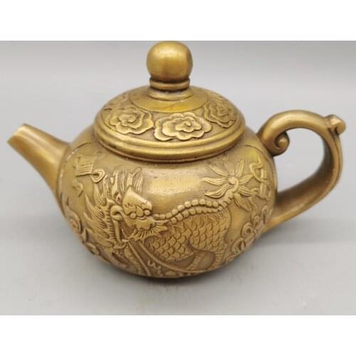 China brass archaize kirin teapot crafts statue