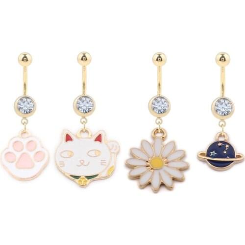 1PC Sexy Dangle Belly Rings Bars Cute Belly Button Rings Fashion Surgical Steel Rhinestone Body Jewelry Navel Piercing Rings