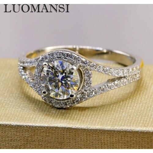Luomansi 0.5CT 1CT Moissanite Ring Passed the Diamond Test S925 Sterling Silver Super Flash Jewelry Gift for Women
