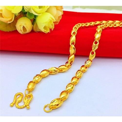 Fashion Luxury 14k Gold Mens Wedding Necklace Yellow Gold Sunflower Seed Chain Necklace 60cm Fine Jewelry Annivesary Gifts Male