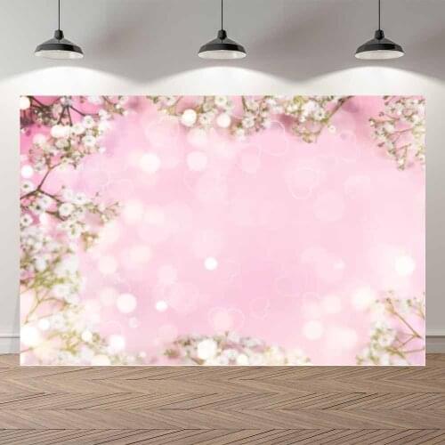 NeoBack Thin Vinyl Spring Pink Floral Blossoms Bokeh Baby Kids Portrait Birthday Photography Backdrop Photo Photocall Banner