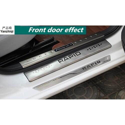 Stainless steel 4pcs/lot Door Sill Strip Welcome Pedal Trim covers Auto Car Styling for Skoda 2014-2017 Rapid / Rapid Spaceback