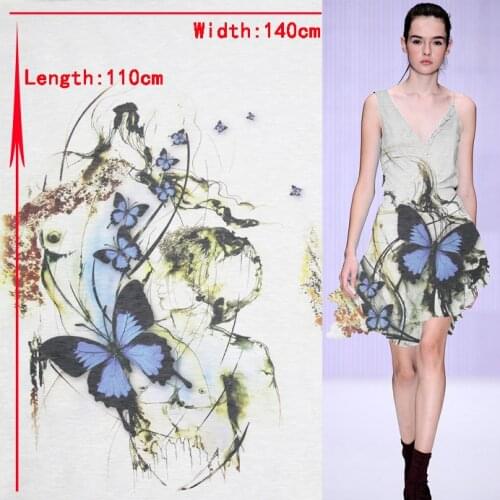 Positioning 110cm length butterfly print silk linen fabric 140cm width,SLN163