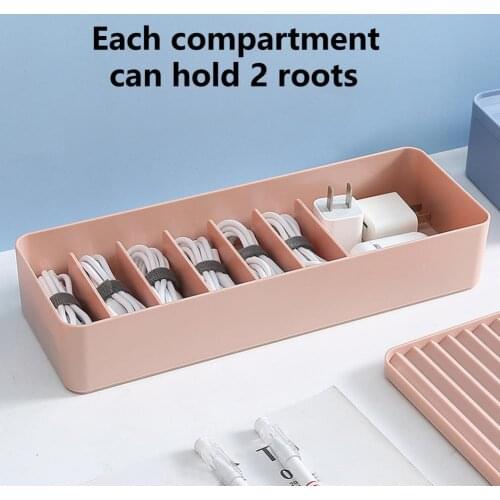 With Cover Practical Desktop Charger Power Cord Management Box Rectangle Power Cable Storage Box Divided Grid for Office