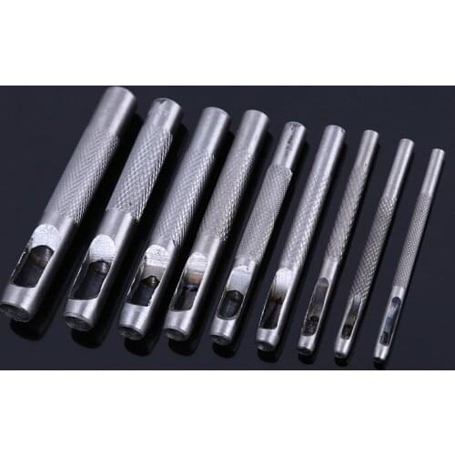 Punch Tool Leather Needle Drift Pin Metal Craft Tools 9 In 1 Steel Hollow for Leather Plastic Wood Belt Hole Punch 2.5mm-10mm
