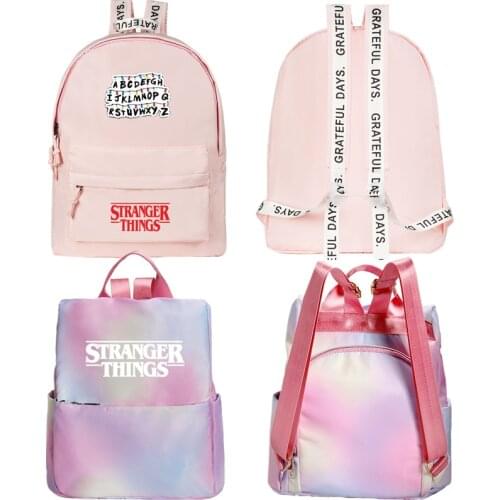Stranger Things Backpack Canvas Bag Pink Cute Travel Bags Girl Notebook Bags Teenage Schoolbag Cosplay Fashion Casual Canvas Bag