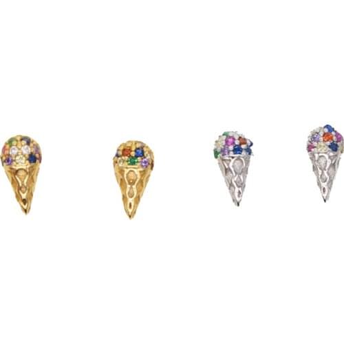 Summer minimal cute lovely earring for girls 925 sterling silver ice cream colorful rainbow cz paved fashion stack jewelry