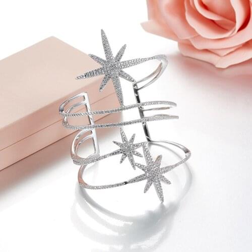 SOELLE Luxury Brand 925 Sterling Silver Fine Multi Layer Bangle Cubic Zirconia Stones Bracelet Cuff Women Fine Jewelry