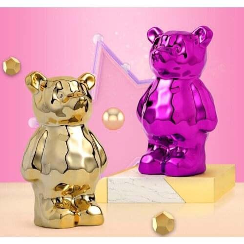 CREATIVE ANIMALS CERAMICS BEAR PIGGY BANK ARTS SCULPTURE PLATING BEAR STATUE CERAMICS CRAFTS DECORATIONS FOR HOME R3593