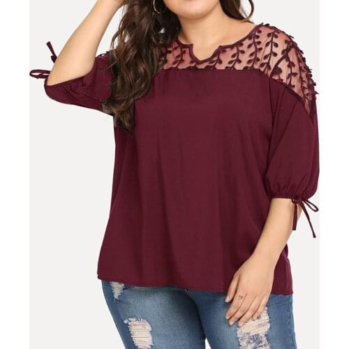Plus Size Chiffon Tops Women Bow Blouse Mesh Tee Top Female Womens Half Sleeve Shirt Blusas Femininas Clothing 3xl 4xl 5xl A20