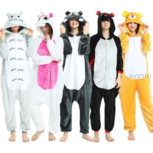 Women Cute Unicorn Totoro Wolf Onesies Unisex Winter Panda Onesies Kids Nightwear Anime Costumes Adults Flannel Sleepwear Pajama