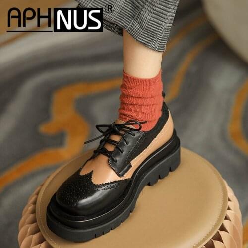 APHNUS Womens Oxfords Platforms Trifle Mid High Heels Pumps Woman 2020 Shoes For Women New