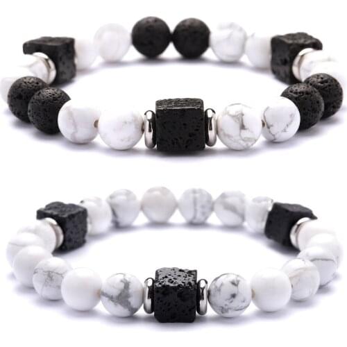 ASHMITA 2019 Lava Stone Cube Bead 8MM Howlite Bracelet Man Fashion Gift For Women Beads Bracelets