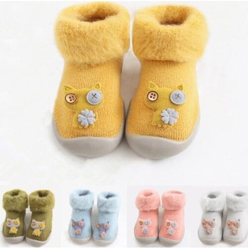 Winter New Products Childrens Sock Shoes , Lamb Wool Snow Socks Shoes Baby Embroidery Socks Toddler First Walkers