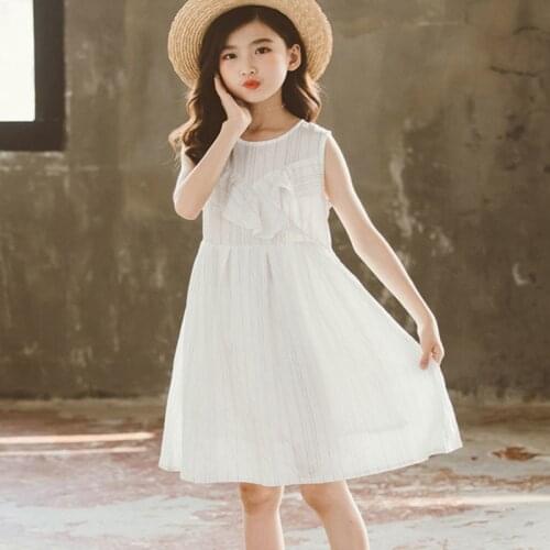 2021 Kids Dresses for Girls Striped Summer Sleeveless White Girl Dress Princess Costume Childrens Clothing 4 6 8 10 12 14 Years