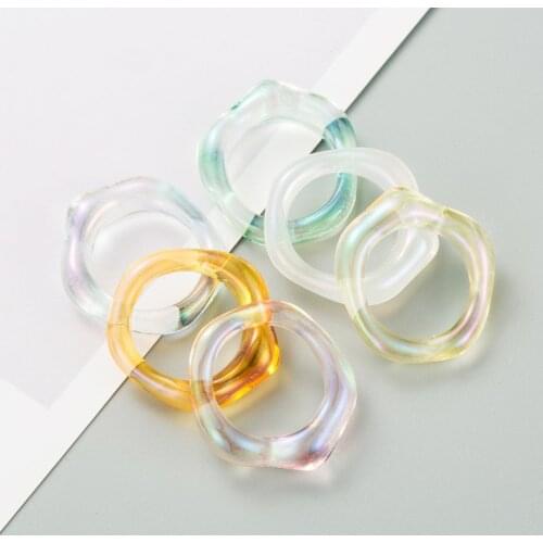 2021 New Colourful Transparent Resin Acrylic Transparent Geometric Irregular Round Rings Set for Women Jewelry Travel Gifts 6Pcs