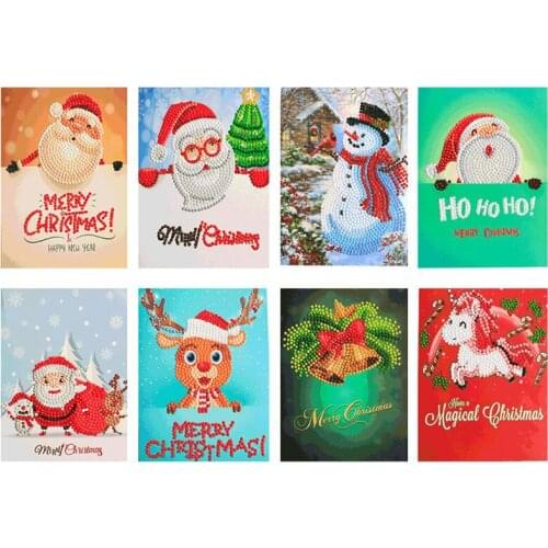 8pcs Diamond Painting Kit Christmas Greeting Cards Cartoon Postcards 5D DIY Festival Diamond Embroidery Cross Stitch Art Crafts