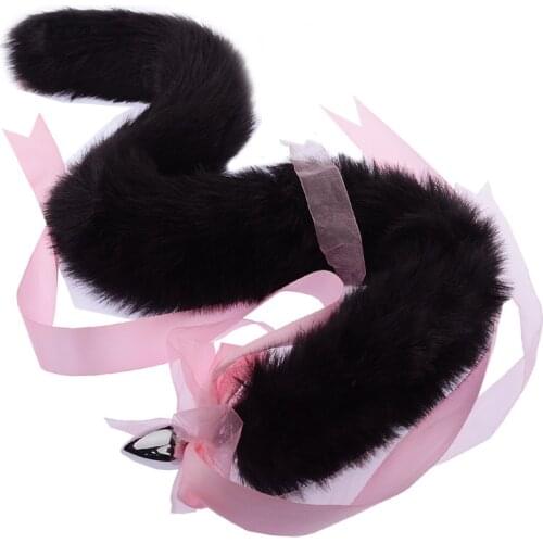 80cm Long Black Fox Tail Metal Anal Plug Sexy Toys For Couples Women Anal Plug Tail Adult Games Cosplay Erotic BDSM Sex Products