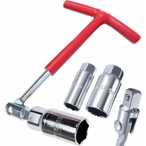 1 Set Of Car Universal T-Handle Dual Use Spark Plug Wrench Kit Remover Installer Joint Spark Plug Socket Wrench Tool