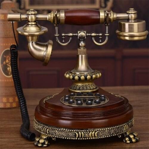 Solid Wood Digital Landline Rotary dial Phone Classic Vintage Antique Resin Fixed Telephone Button Dial Home Phones
