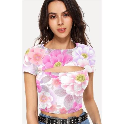 Somepet Flower T shirt Women Art Tshirt Printed Colorful Hollow Out T shirts Harajuku T-shirts 3d Womens Clothing Hip Hop