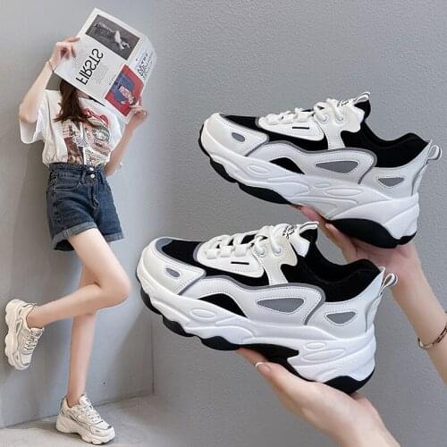White Breathable Tennis Basketball Sneakers Women Platform Chunky Wedges Dad Shoes Fashion Harajuku Casual Black Lace Up Zapatos
