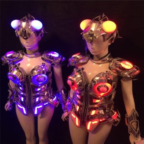 KS3 RGB led light costume stage mirror dress dj colorful bodysuit women robot suit perform outfits bar cloth glowing party wears