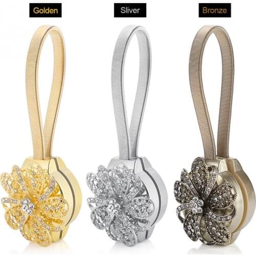 Magnetic Crystal Flower Curtain Buckle Clip Home Decor Retractable Belt Holder Tie Belt Classical Tieback Stretchy Wrap Holdback