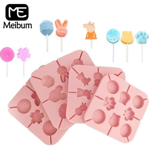 Meibum 4 Types Lollipop Silicone Mold Homemade Cartoon Chocolate Candy Ice Suker Fruit Juice Mould Cake Decorating Pastry Baking