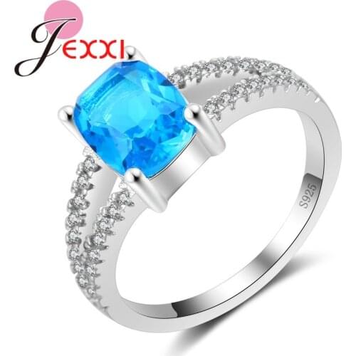 AAA Blue Cubic Zirconia FashionRings Real 925 Sterling Silver Wedding Ring Bridal Hot Sale Bijoux Anillos Gift