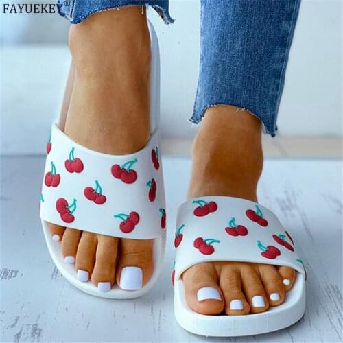 2020 Fashion Summer Women Slippers Cherry Thick Bottom Beach Soft Slides Ladies Casual Non-slip Home Bathroom Sandals Girl Shoes
